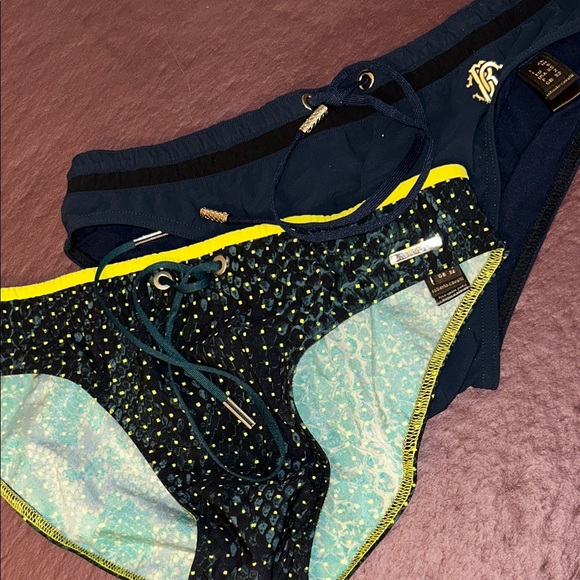 Roberto Cavalli Blue and Yellow Swim Rash Guards - Picture 1 of 1